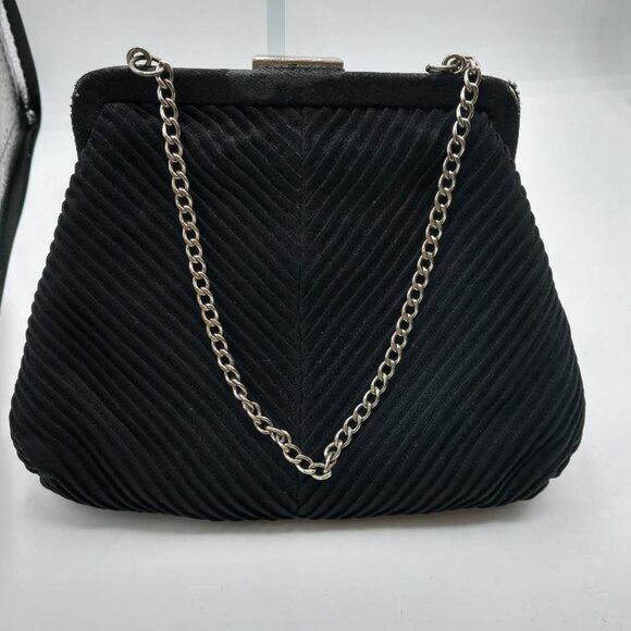 Vintage J.R. evening purse black satin w/cute attached change purse with mirror - Picture 5 of 8